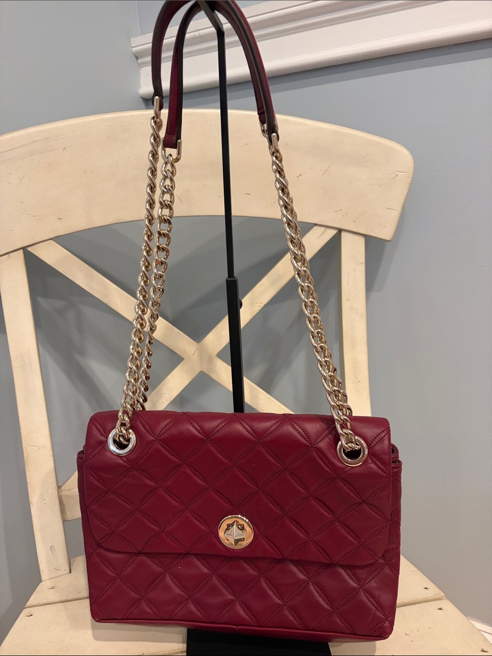 Kate Spade Quilted Burgundy Shoulder Bag with gold Chain